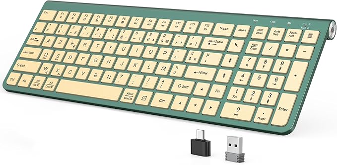 JOYACCESS Slim Compact Wireless Keyboard - Full-Size Silent Keys & Ergonomic Design, Number Pad & Dustproof Cover for Windows/Mac - Emerald Green