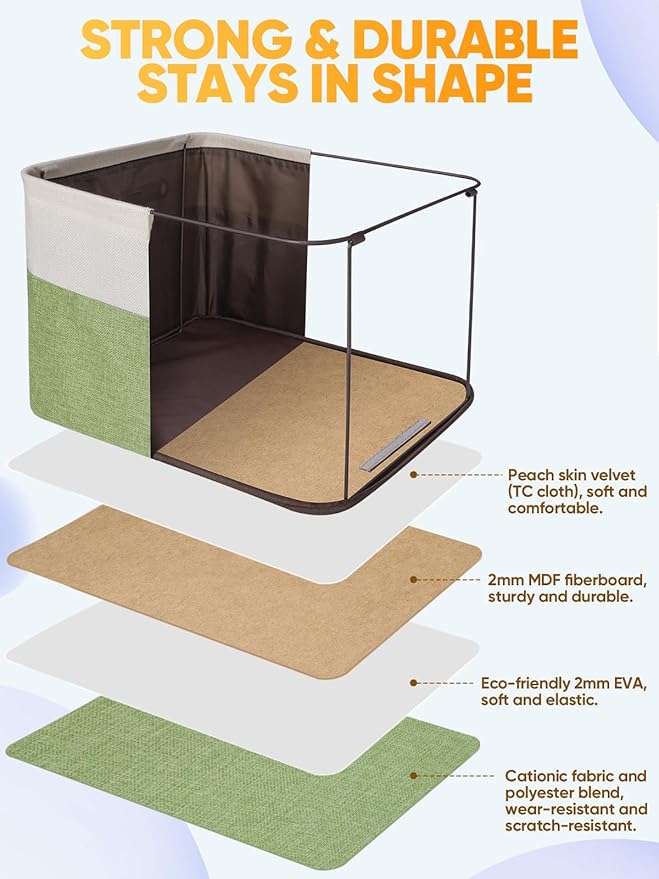 BALEINE 2 Pack Fabric Storage Bins for Shelves, Linen Storage Baskets for Organizing, Decorative Closet Bins for Clothes, Home (Green, 17''x13''x10.5'')