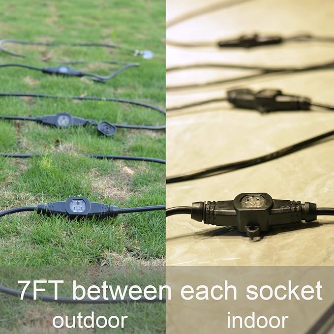 50FT 14 Gauge Outdoor Power Extension Cord,Seven Outlet Cable.Multiple Evenly-Spaced Plug Ideal for Landscaping Light,Stage Backlines,Holiday Decoration and Christmas,ETL Listed