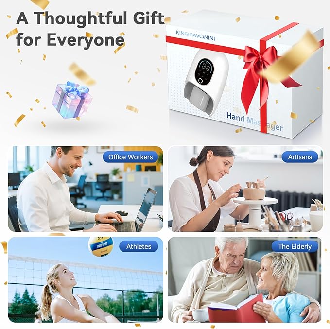 KingPavonini Hand Massager with Heat and Compression, Wrist Heating & Air-Compression, Palm Rolling, Cooling Fan, Cordless Wrist and Hand Massager for Arthritis and Carpal Tunnel, Gift for Women Men