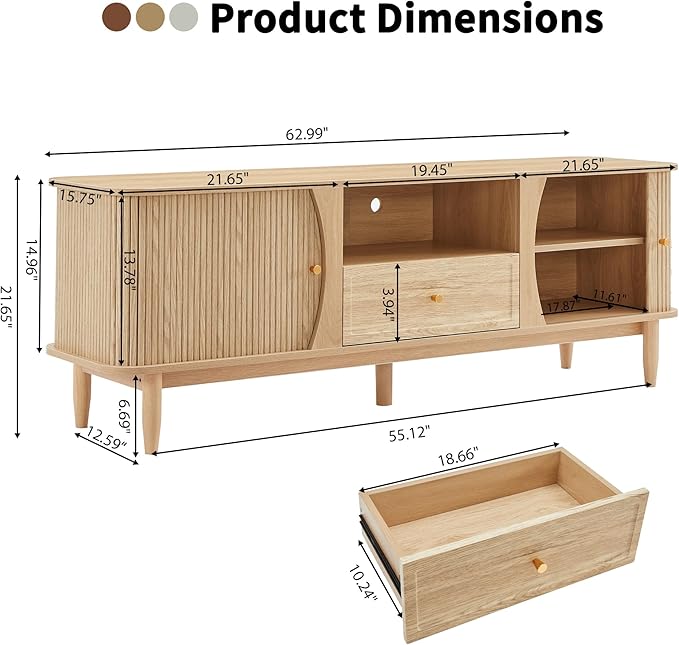 TV Stand, Media Console Table with Drawer and Sliding Door, Modern Entertainment Center with Storage for Living Room, Bedroom, Home Office (Natural with 1 Drawer)