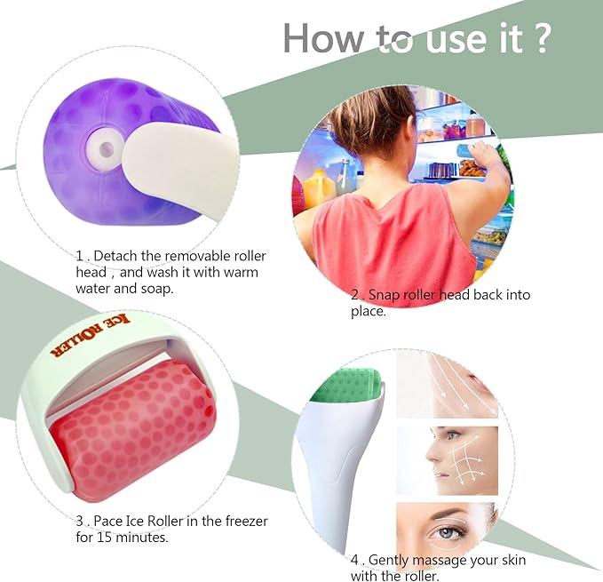 Ice Roller for Face,Cold Facial Massager for Eye Puffiness,Skin Care Tools for Migraine Relief and Blood Circulation (Purple)