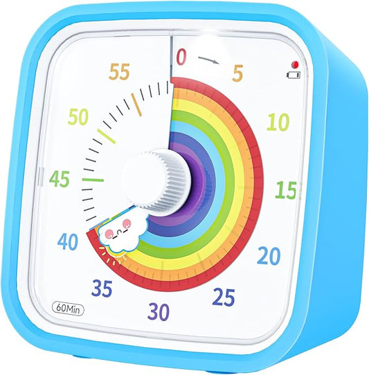 Yunbaoit Visual Timer with Protective Case, Rainbow Disk 60 Minute Countdown Timer for Kids and Adults, Silent Time Management Tool(Blue Rainbow)