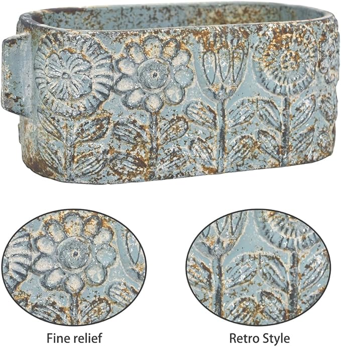 8 inch Blue Pots Planters Indoor Plants Succulent Pots Rectangle Window Box Cactus Plant Containers for Home Decor(No Drainage)