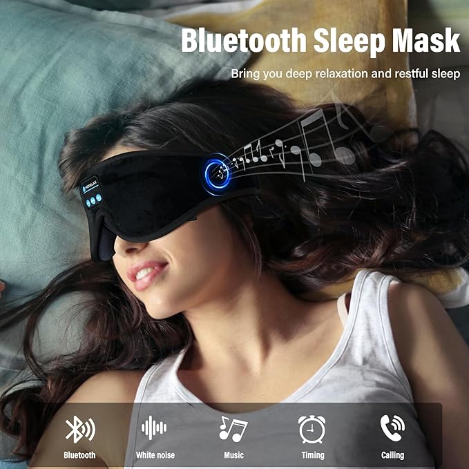 Sleep Headphones,Sleep Mask for Side Sleeper,3D Eye Mask for Sleeping with Stereo Speakers,Bluetooth Headphone,Perfect for Gifts for Women/Men Black