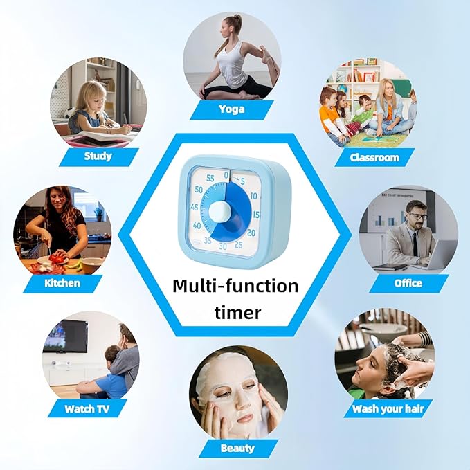 Visual Timer for Kids Timer Home - 60 Minute Kids Visual Timer for Classroom Home Office, Countdown Clock for Teaching Work Meeting, Pomodoro Timer for Time Management (Sky Blue)