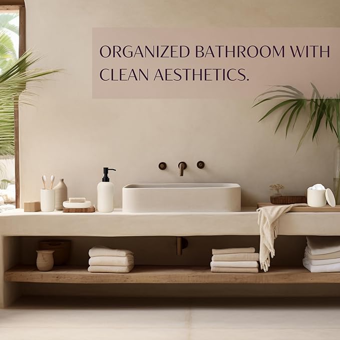 Ceramic Bathroom Accessories Set 4 Pcs - Modern Scandinavian Neutral Soap Dish & Dispenser Toothbrush Holder Cup - Minimalist Countertop Accessory Set - Cream Light Beige Off-White Bathroom Decor