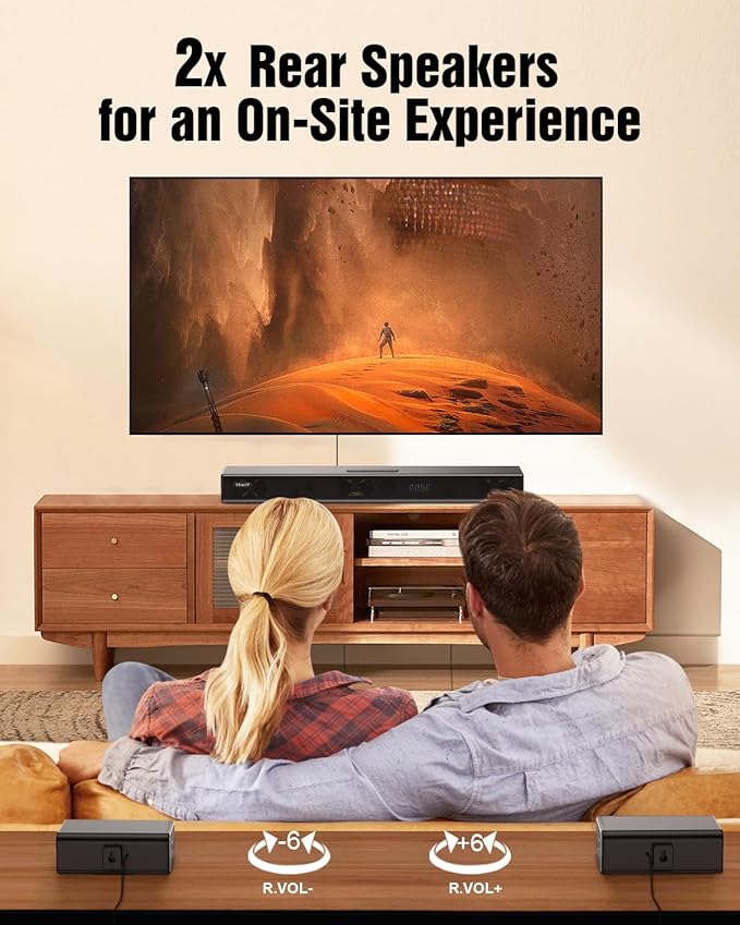 Hiwill 5.1ch Dolby Atmos Surround Soundbar w/ 6.5'' Big Wireless Subwoofer, Extend Soundstage, Deepen Bass, Clarify Dialogue, 2 Wired Rear Speakers Home Theater TV Sound Bar, eARC/Opt, HiElite A51PRO