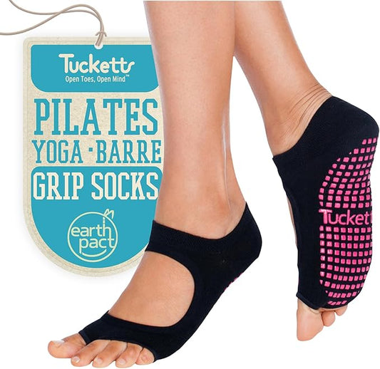 Tucketts Toeless Pilates Socks with Grips for Women, Non-Slip Yoga & Barre Socks for Stability & Barefoot Workouts, Size 6-13