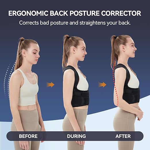 Posture Corrector for Men & Women - Adjustable Back Support Brace, Upper Pain Relief & Slouching Correction, Invisible Under Clothes (Black, Medium)