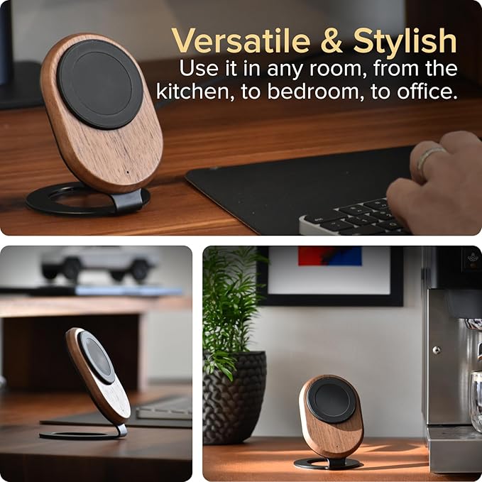 ARK Uno - Solid Wood MagSafe Stand Magnetic Wireless Charging Station w/Adapter & USB to USB C15W Wireless Charger. for iPhone 12-17 & Some Samsung. Home, Office, Kitchen,Best Mens Gifts!