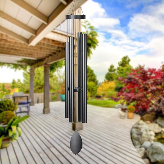 Large Wind Chimes Outside Deep Tone,44" Memorial Wind Chimes Outdoor with 4 Heavy Tubes Soothing Melody Sympathy Gift for Mom Patio Hanging Decor(Black)