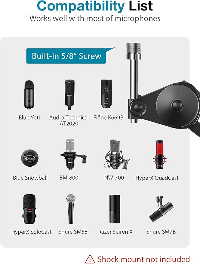 InnoGear Microphone Arm Stand, Heavy Duty Mic Arm Microphone Stand Suspension Scissor Boom Stands with Mic Clip and Cable Ties for Blue Yeti Snowball Hyper X QuadCast SoloCast Fifine Gaming (Medium)