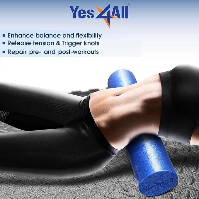Yes4All Medium Firm Round PE Foam Roller 12, 18, 24, 36 Inches for Pilates, Yoga, Stretching, Balance & Core Exercises