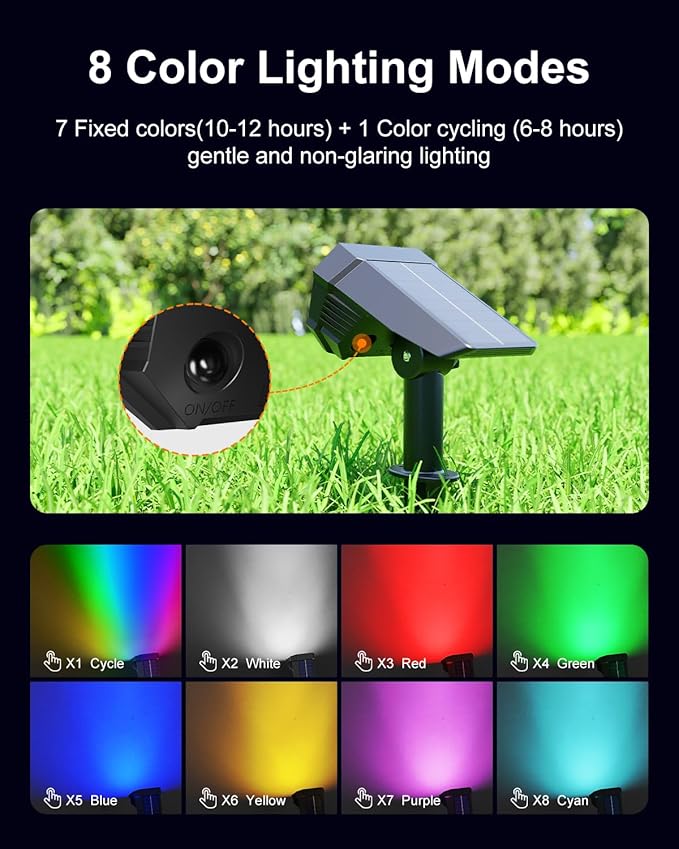 6 Pack Color Changing Solar Powered Outdoor Spot Lights for Halloween Decorations, Skeletons, Tombstones, Ghost, Outside Landscape Waterproof 24 LEDs Spotlights for House Yard Tree, Garden, Statues