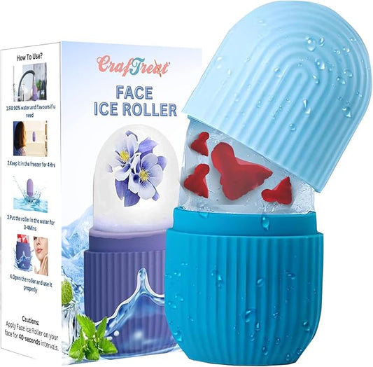 CrafTreat Ice Roller for Face, Eyes & Neck – Reusable Silicone Ice Mold for De-Puffing, Skin Care & Facial Massage (Blue)