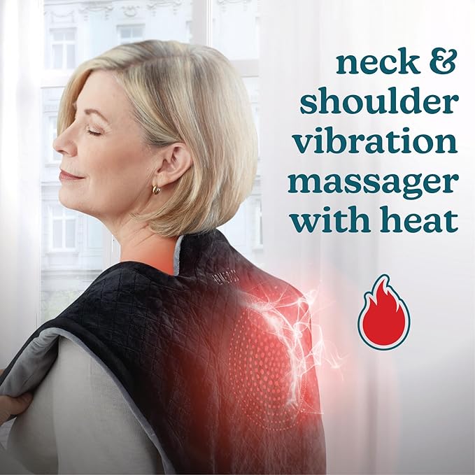 Homedics Heating Pad, Duel Intensity Vibrating Heated Neck & Shoulder Massage Wrap to Aid & Rejuvenate Sore and Tired Muscles, Black