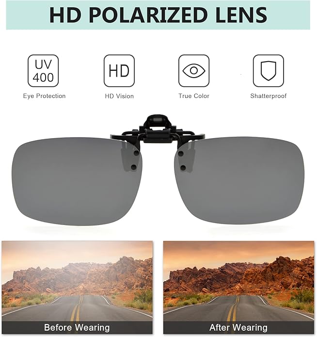 Eyekepper 4 Pack Flip-up Clip-On Sunglasses 59x39 MM Metal Wear Over Glasses