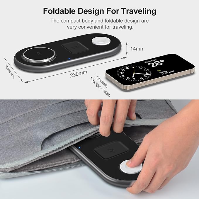 3 in 1 Charging Station for Apple Devices, Mag-Safe Charger Stand, Magnetic Wireless Charger Station for iPhone 17 16 15 14 13 12 Series, for iWatch Ultra 10 9 8 7 SE 6 5 4 3, for AirPods (Black)