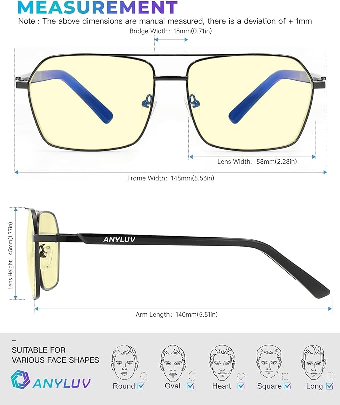 ANYLUV Blue Light Glasses Men/Women, Blue Light Blocking Glasses, Computer Screen Blocker Eyes Protection Glasses