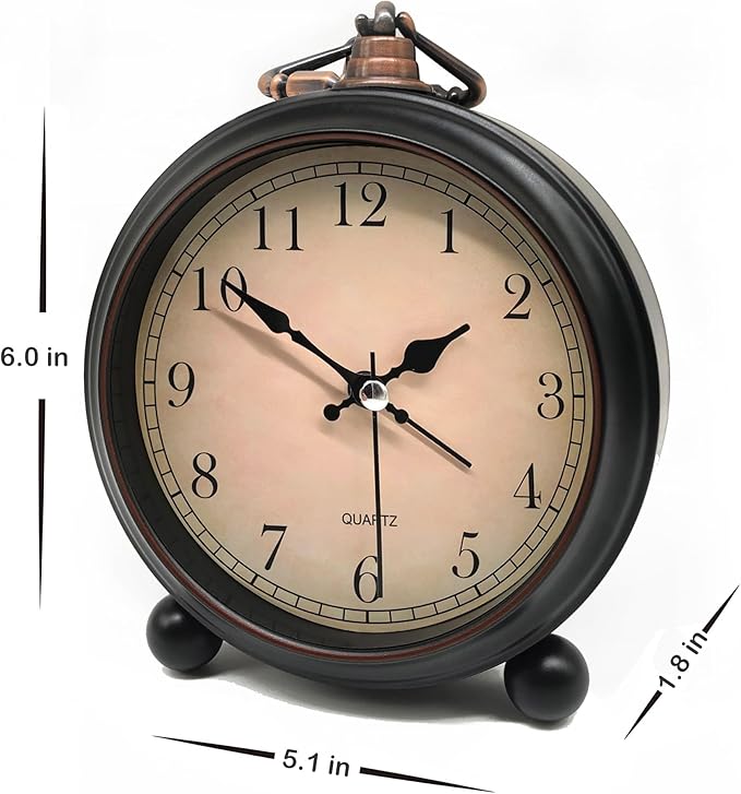 Vintage Retro Analog Alarm Clock, 4 inch Super Silent Non Ticking Small Clock with Night Light, Battery Operated, Simply Design, for Living Room, Bedroom, Bedside, Desk, Gift Clock (Arabic)