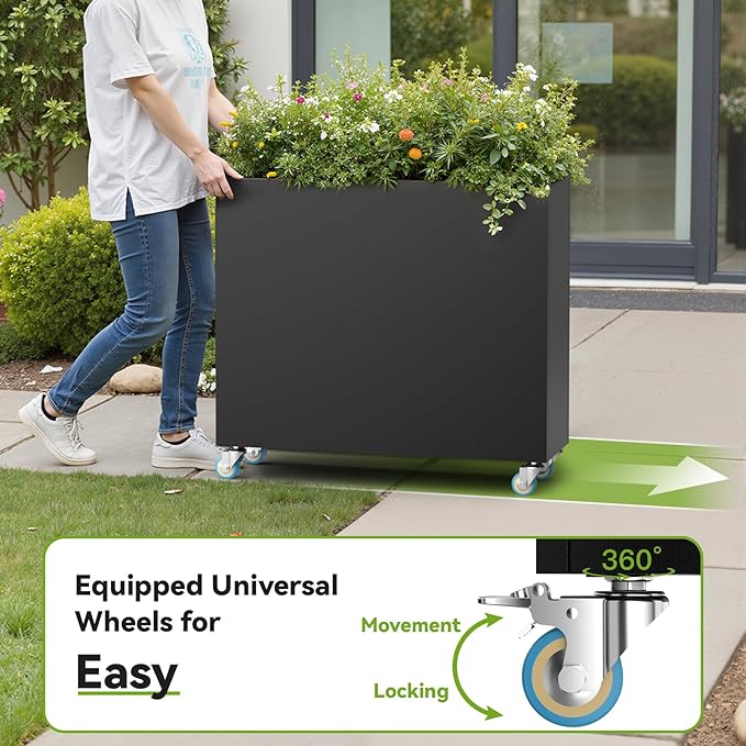 Rectangular Planter Box for Outdoor Indoor Patio Porch with Drainage Holes & Removable Shelf Black Flower Planter 35 x 12 x 26inch Modern Design for Plants Flowers Vegetables Fruits