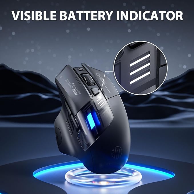 INPHIC A9 Explorer Wireless Mouse for Laptop, 2.4G/Bluetooth 5.0, RGB Lighting, 2400 DPI, Visible Battery, Type-C Charging