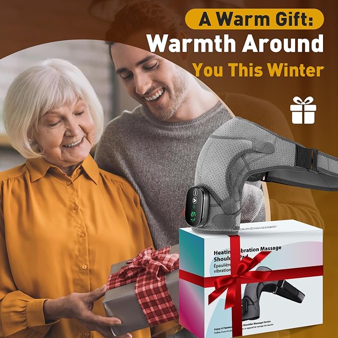 Cordless Shoulder Heating Pad with Massage, Heated Shoulder Wrap for Rotator Cuff Pain, Shoulder Massager for Pain Relief, Gifts for Dad Mom Husband Wife Seniors