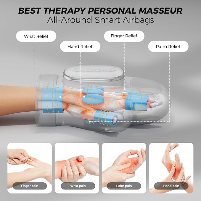 WUX Hand Massager with Heat Compression Relief, 3 Massage 4 Temperatures 5 Compression Models Therapy, Helps Soothe Hand Fatigue, Carpal Tunnel and Arthritis Discomfort, Ideal Gift for Women, Men