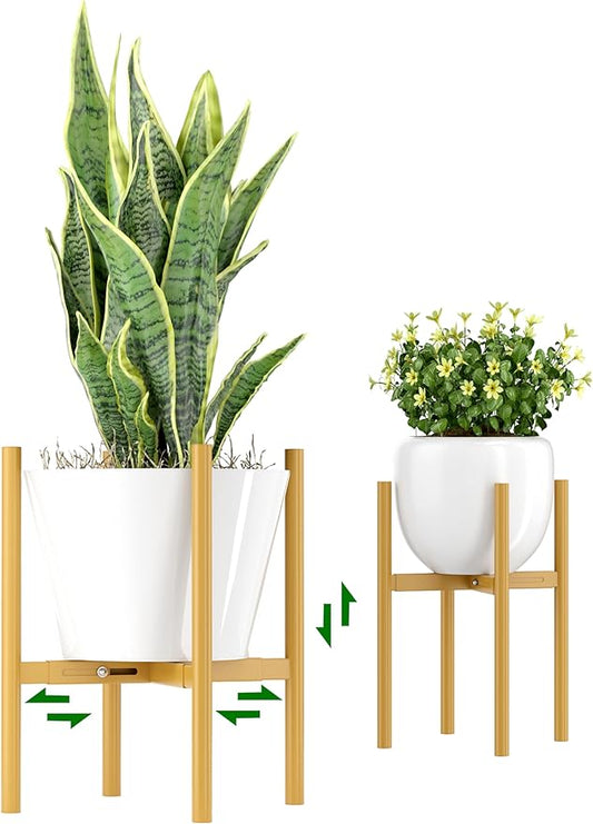 EKNITEY Adjustable Plant Pot Stand: Indoor Outdoor Modern Flower Holder Metal Plant Rack Organizer Planter Stand for Garden Patio Corner Bathroom Living Room Balcony Home Office (Gold)
