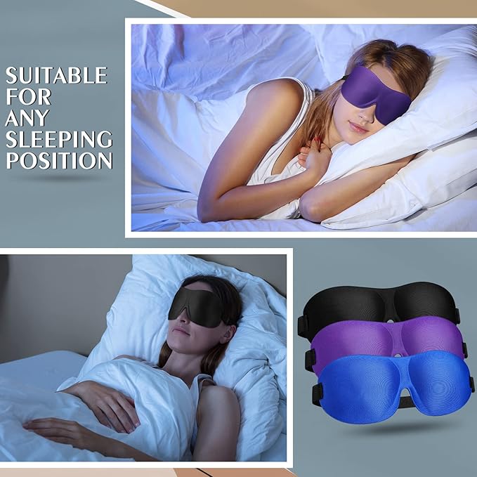 Bonuci 12 Pack Sleep Mask Blackout 3D Eye Mask for Ultralight Sleeping Night Blindfold Eye Covers with Adjustable Strap for Men Women Travel Gift Back and Side Sleeper(Purple, Black, Blue)