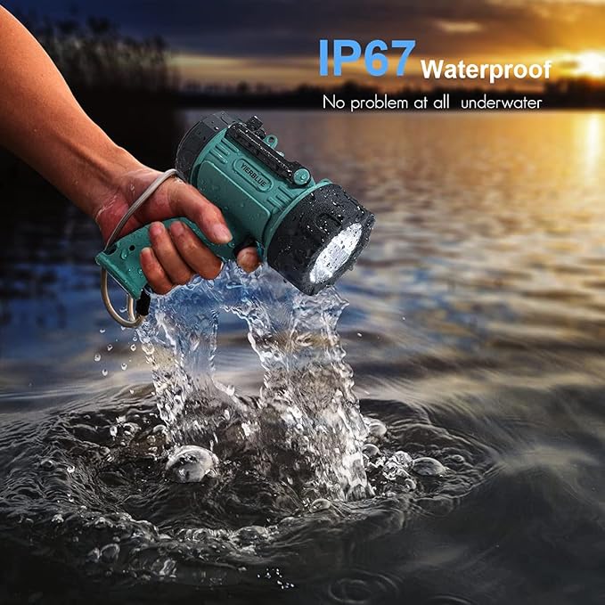 YIERBLUE Rechargeable Spotlight with Super Bright High Lumen LED, IP67 Waterproof Handheld Flashlight Searchlight with Detachable Red Light Filter