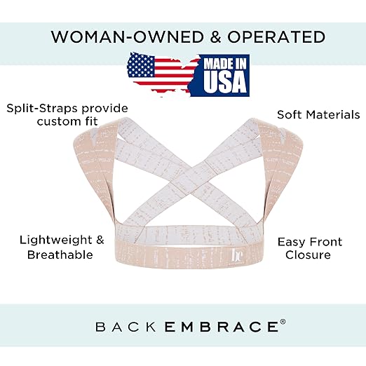 BackEmbrace Posture Corrector for Women and Men - Made in USA - Slim and Adjustable Shoulder Brace - Back Brace for Back Pain Relief - Sand Drizzle XL