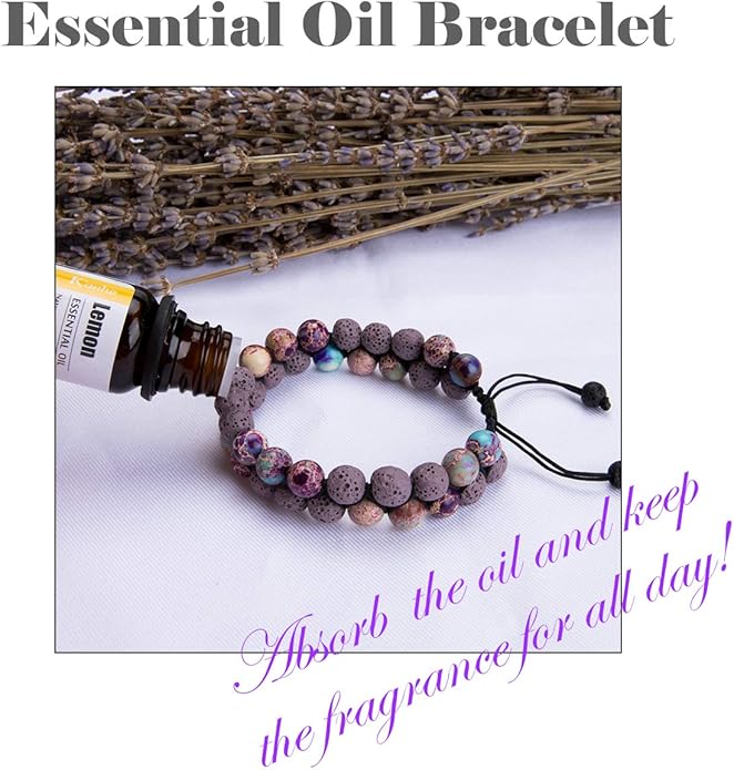 Bivei Aromatherapy Essential Oil Diffuser Bracelet Lava Stone Bead Gemstone Anxiety Diffuser Bangle Cuff Bracelet