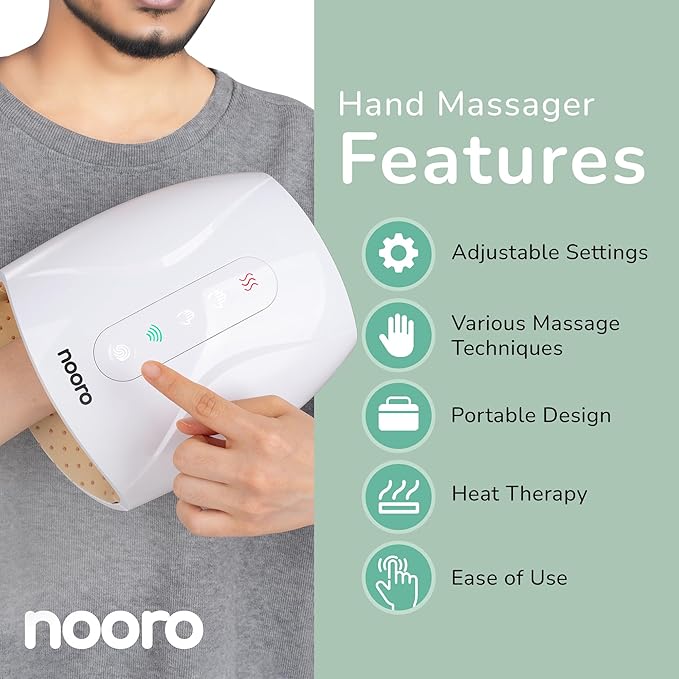 nooro Hand Massager - Advanced Heat Therapy to Support Hand Discomfort- Cordless, USB Rechargeable, Helps with Stiffness and Swelling, Easy to Use at Home