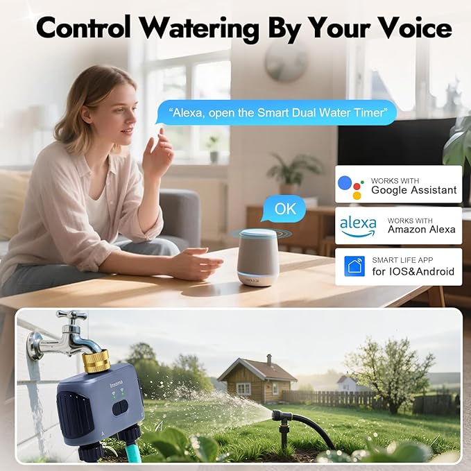 2 Zones WiFi Water Timer Brass Inlet, Sprinkler Timer for Garden Hose, APP Remote Control WiFi Hose Timers with Gateway, Voice Control with Alexa, Rain Delay and Manual Mode for Yard Lawn Watering