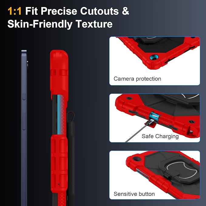 Case for Samsung Galaxy Tab A9 Plus 11 Inch 2023(SM-X210/X216/X218), Auorld Rugged Case for Samsung Galaxy A9+ Tablet with Screen Protector 360 Rotating Stand Shoulder Strap Pen Holder, Black Red