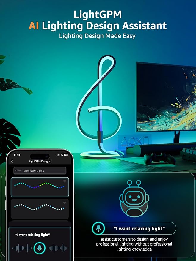 Lepro TB2 AI Smart Table Lamp, RGB+IC Addressable LED Lamps Alexa Google Home Enable, APP Control DIY Color Changing Modern Spiral Lamp, Music Sync, AI Generated Lighting LLM, 2.4 GHz WiFi/Bluetooth