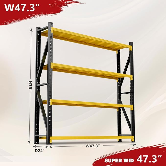 4000LBS Garage Shelving Heavy Duty, 48” W Storage Shelves, 4-Tier Adjustable Metal Storage Shelves, Steel Industrial Shelving Unit, Metal Shelving for Garage, Basement, Warehouse (47.3x24x79in)