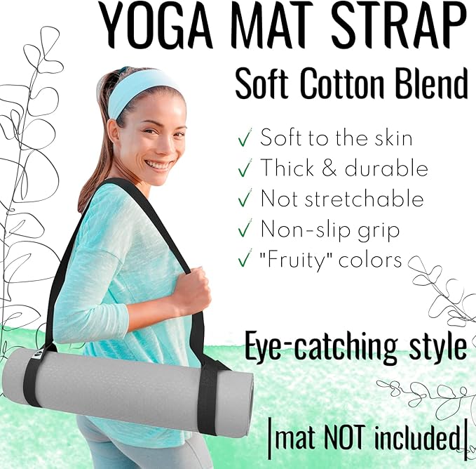 TECEUM Yoga Mat Strap – 30+ Colors – Adjustable Mat Holder Sling Carrier for All Mats [Mat Not Included]