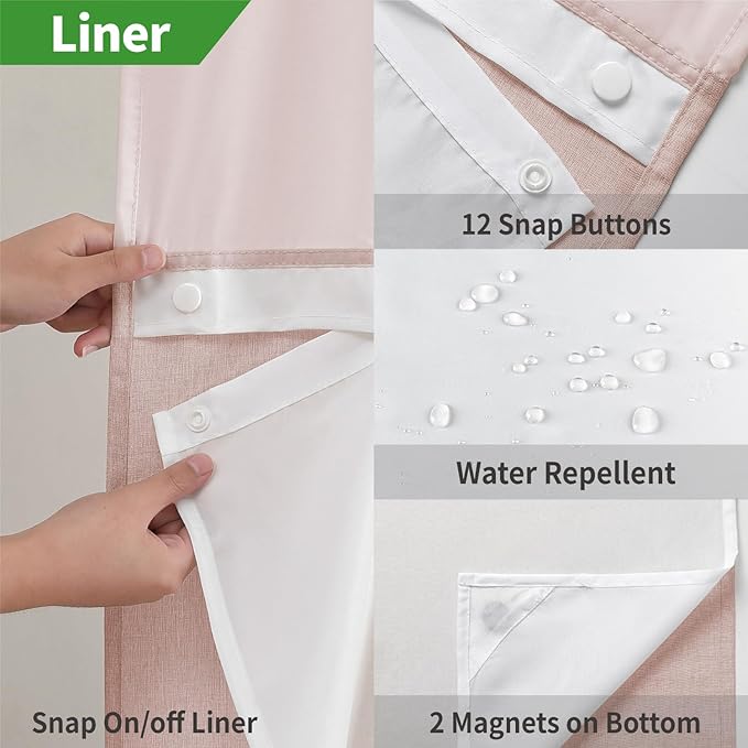 Stall No Hooks Needed Linen Textured Shower Curtain with Snap-in Fabric Liner Set,Hotel Luxury Decor Farmhouse Shower Curtains for Bathroom,Waterproof & Washable,54Wx80H,Blush