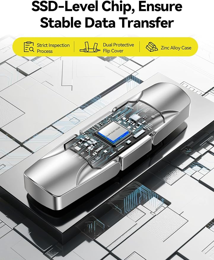 MOVE SPEED 128GB Solid State Flash Drive 400MB/s High Speed Type C + USB 3.2 Drive Dual Port, Thumb Drive Compatible with iPhone 15, 16,17 Series/Android Phone/MacBook/Audio/Smart TV(1 Pack)