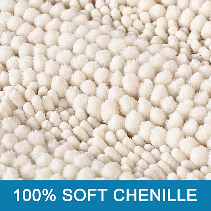 H.VERSAILTEX Bath Rugs for Bathroom Non Slip Bath Mats Extra Thick Chenille Striped Rug 20" x 32" Absorbent Non Skid Fluffy Soft Shaggy Washable Dry Fast Plush Mat for Indoor, Bath Room, Tub - Ivory