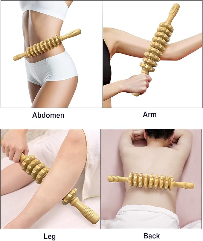2Pcs Manual Massager Wooden Roller Trigger Point Massager Stick for Fascia, Cellulite, Muscle & Abdomen, Body Therapy Massager, Muscle Belly Relief Tool