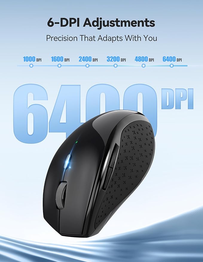TECKNET Wireless Mouse Rechargeable,Mouse for Laptop Computer,2.4G USB Computer Mice Wireless,6 Button 6400 DPI Ergonomic Silent Mice,Portable Cordless Travel Mice-Wide Compatibility