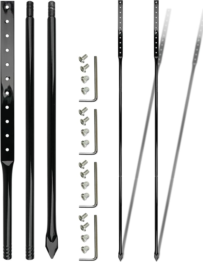 Heavy Duty Metal Sign Stakes, 52 Inch Length, Black Steel, Set of 2 with Hardware