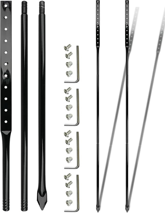 Heavy Duty Metal Sign Stakes, 52 Inch Length, Black Steel, Set of 2 with Hardware