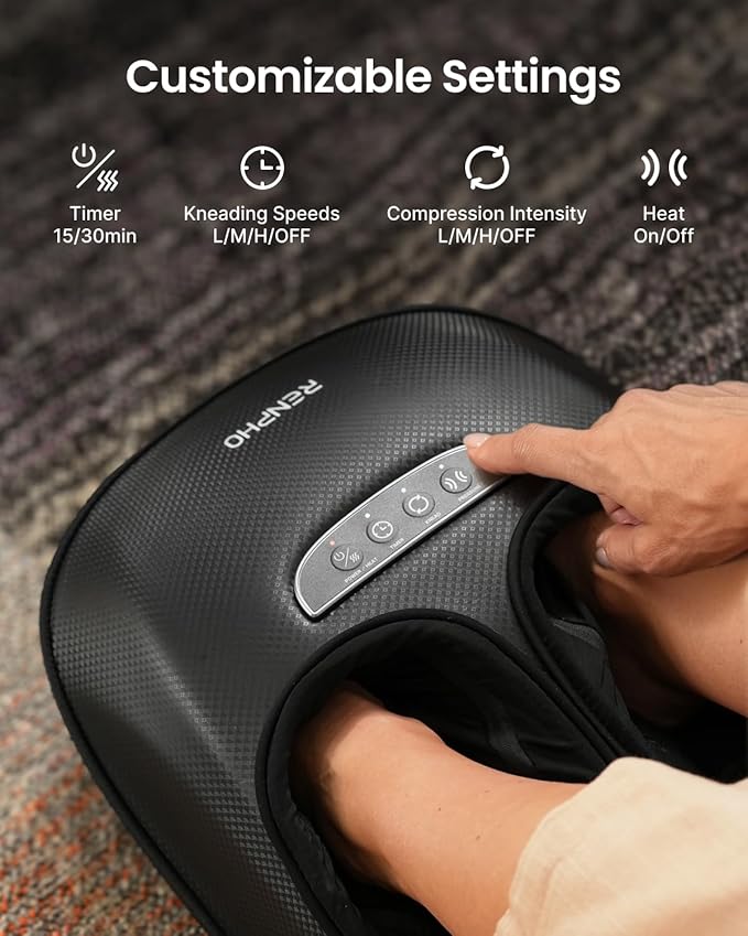 RENPHO Foot Massager Machine with Heat, 3 Air Compression Modes & Levels, Full-Foot Kneading Shiatsu Foot Massage for Plantar Fasciitis & Neuropathy, Gifts for Women & Men Size up to 13