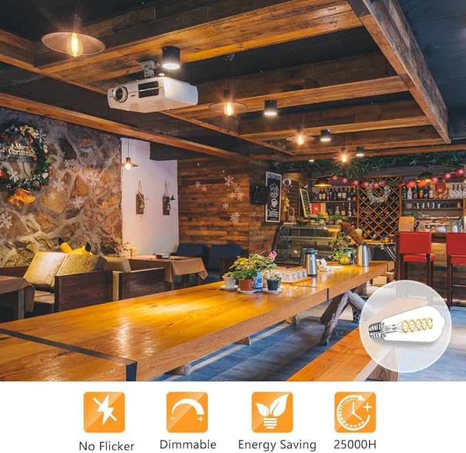 BORT Dimmable Edison Bulbs, 6W Equivalent to 60W Vintage LED Bulbs, E26 2700K ST58/ST19 - Flexible Spiral Filament - Clear Plastic Screw - 6Pack