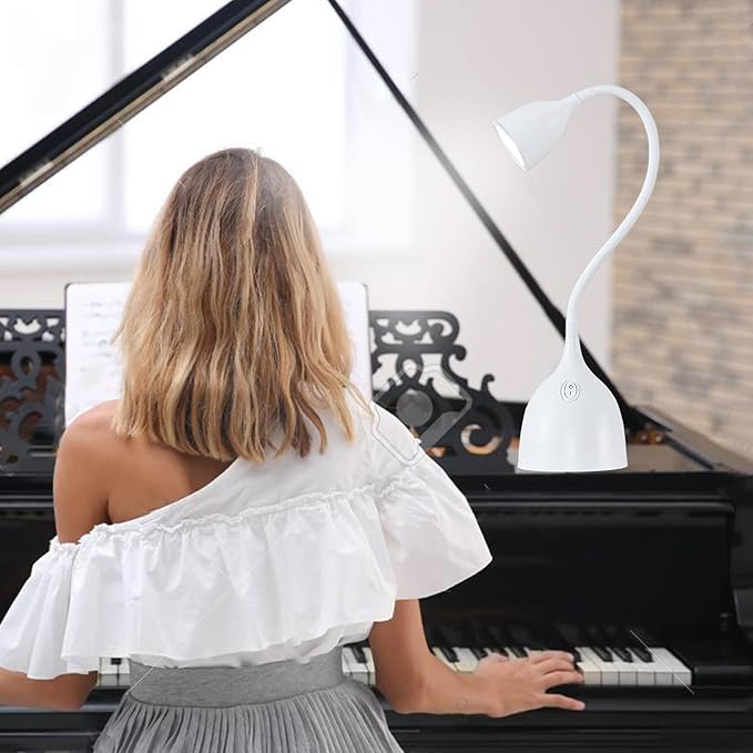 Desk Lamp for College Dorm Room - LED Reading Light - Small Adjustable Flexible Gooseneck Table Lamp - Eye-Caring Desk Lamp for Home Office Study Lamp, White